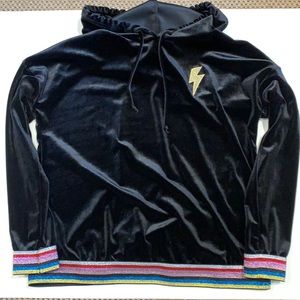 Velour black lighting bolt hoodie